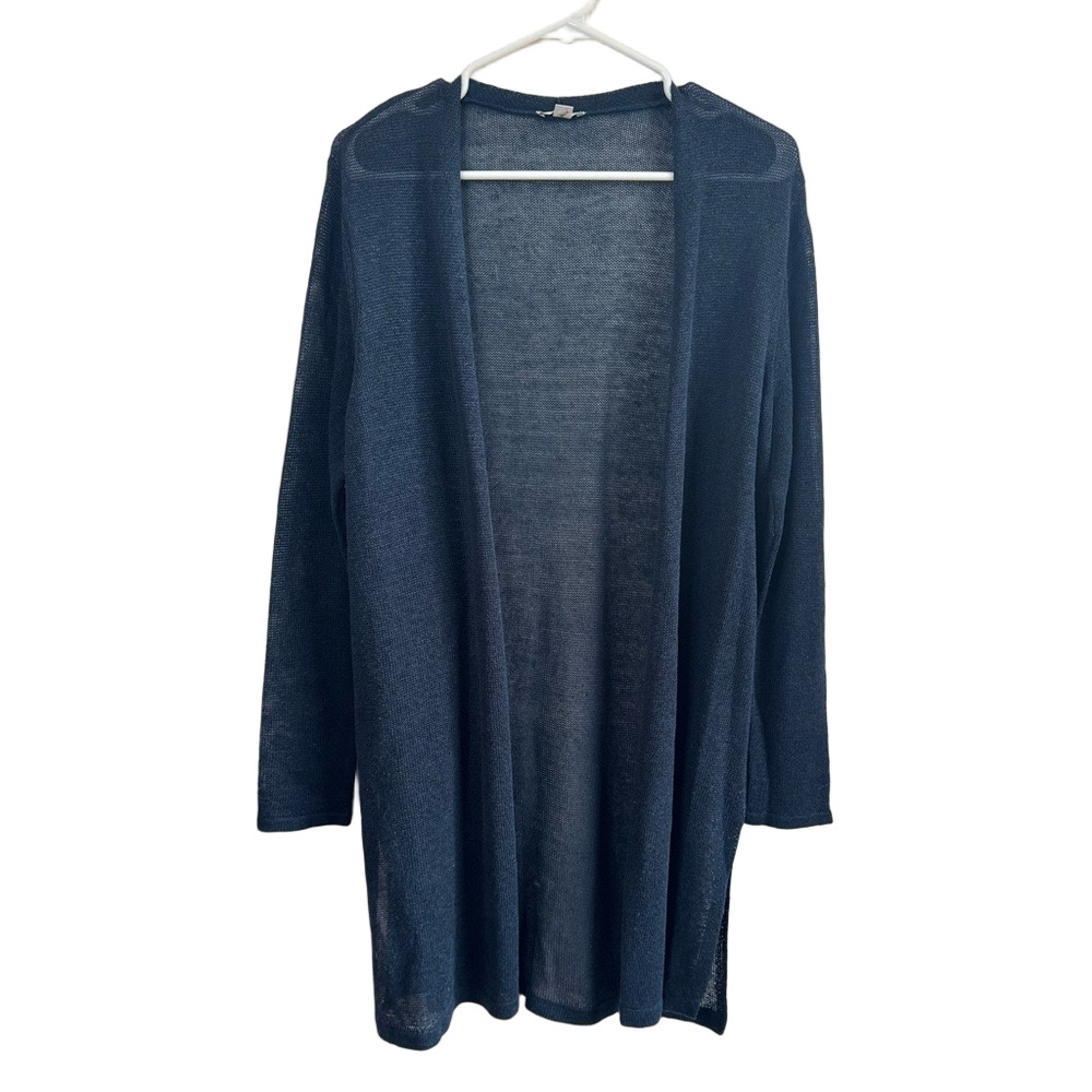 J JILL Linen Longline Open Cardigan